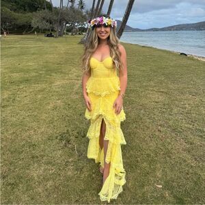 MAJORELLE Yellow Lace Maxi Dress